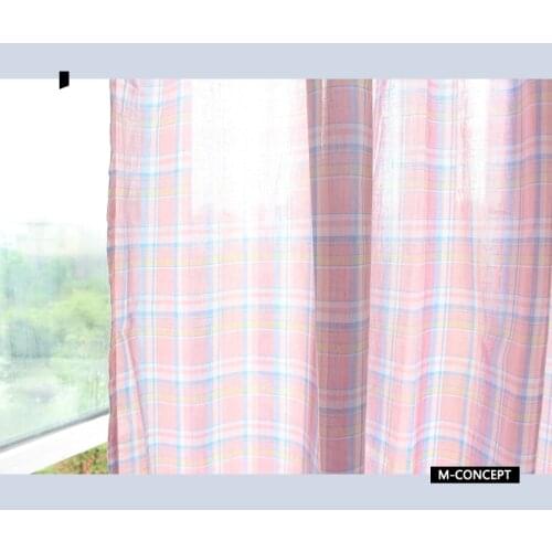 Pink Plaid Half Curtain Door Curtain Bed Curtain Partition Fabric Supplies Home Decoration Door Curtain Curtain