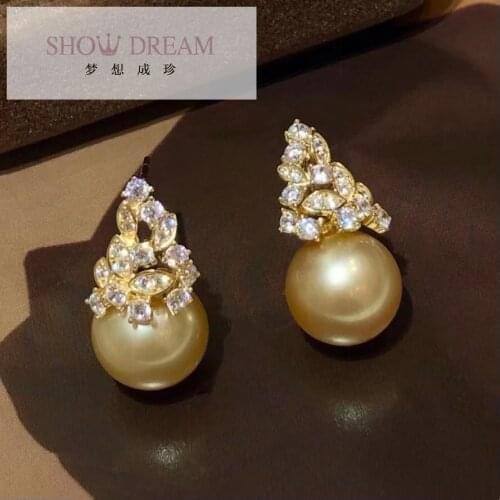 SHOWDREAM Trendy Elegant S925 Silver Zircon Philippine SeaPearl Earrings Sparkling Bridal Earring For Women Fine Wedding Jewelry
