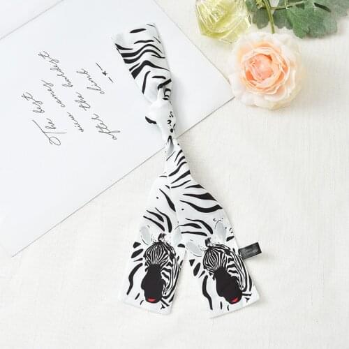 Luxury Silk Scarf Women Long Hijab Hair Small Neck Scarves Handle Bag Ribbons zebra Print Shawls and Wraps Bandana