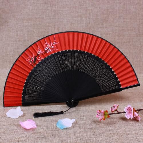 Vintage Bamboo Folding Japanese Fan Bride Wedding Silk Fans Personalized Traditional Craft Gift Fan Chinese Hand Fans Flowers