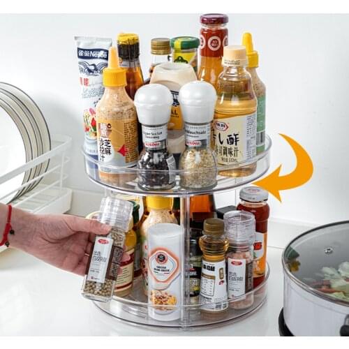 360° Rotating Transparent Kitchen Storage Rack Multifunctional Seasoning Organizer Shelf Bathroom Cosmetic Storage Rack