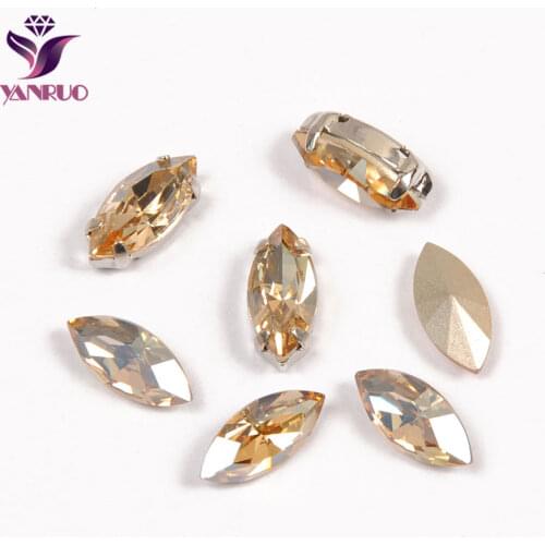 YNARUO 4200 Navette Golden Shadow Bling Fancy Crystals Claw Rhinestones Settings Sewing Stones for Crafts