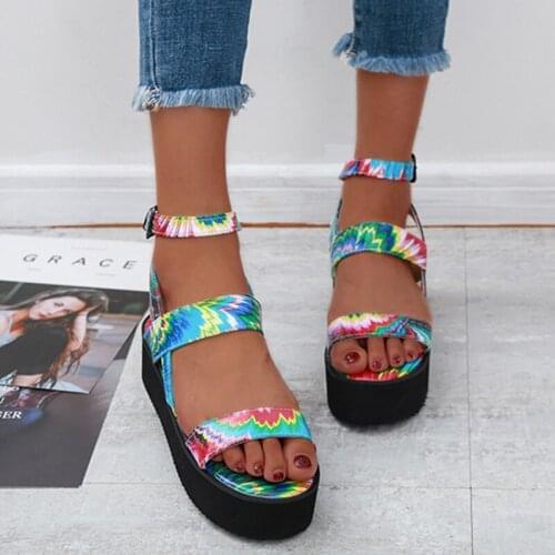 2021 Women Mixed Color Summer Beach Sandal Woman Buckle Print Flat Female Casual Transparent Shoes Ladies Big Size Footwear
