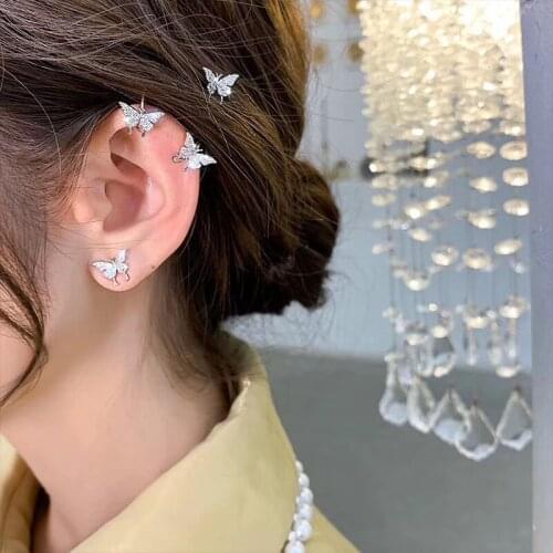 1 Pair New Korean Elegant Cute Rhinestone Butterfly Stud Earrings Gold Color For Women Girls Jewelry Gifts