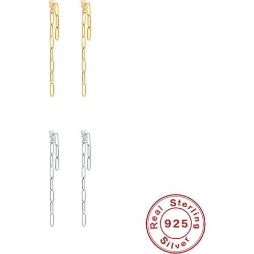 Canner Back Hanging Paper Clip Chain Stud Earring For Women Fashion Piercing Sterling 925 Silver Pendientes Plata 925 Earrings