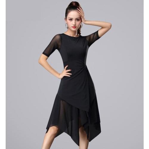 Women Fashion Sexy Mesh Short-sleeve Latin Dance Tassel One-piece Dress For Women/female, Ballroom Tango Cha Cha Rumba Costumes