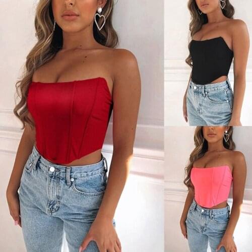 Women Sexy Strapless Satin Bustier Off the Shoulder Corset Crop Top Shiny Solid Color Sleeveless Overbust Cami Upper Underwear