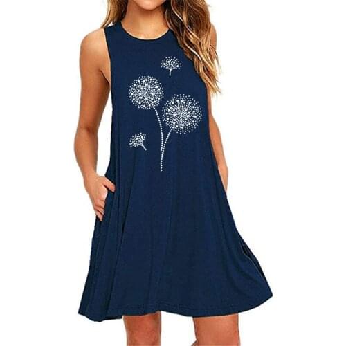 New 2021 Summer Tank Dresses Women Sleeveless O-neck Dandelion Print Dress Loose Plus Size Pockets Casual Dress 5xl 6xl Vestidos