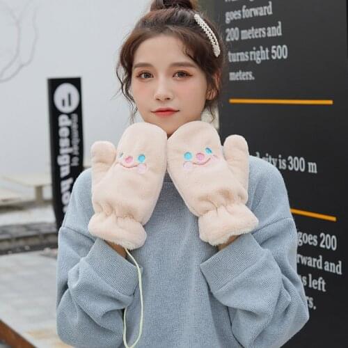 Winter Warm Soft Rabbit Fur Knit Mittens Women full finger Driving Gloves