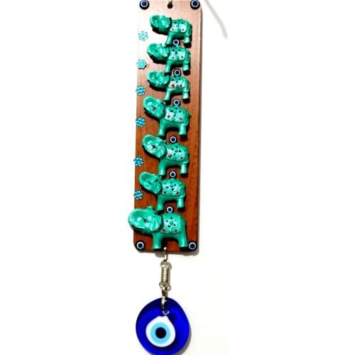 Evil Eye Bead, Green Seven Elephant Wall Decoration