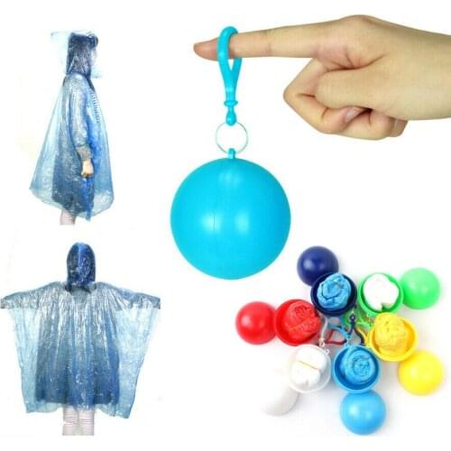 1Pc Portable Raincoat Disposable Portable Rain Jacket Poncho Unisex Rainwear Keyring Ball
