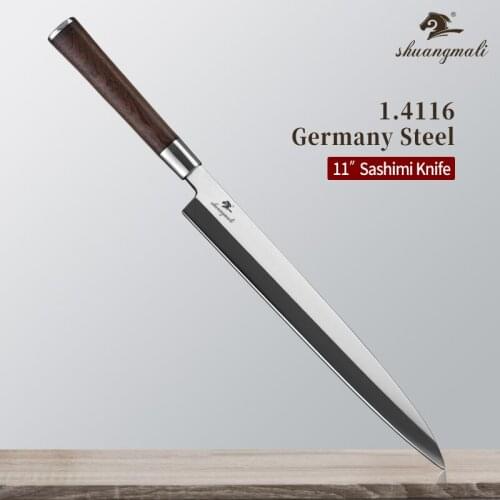 11 Inch Sashimi Fish Slicing Knife 1.4116 Stainless Steel Japanese Chef Slicing Knives Utility Cleaver Salmon Filleting Knife