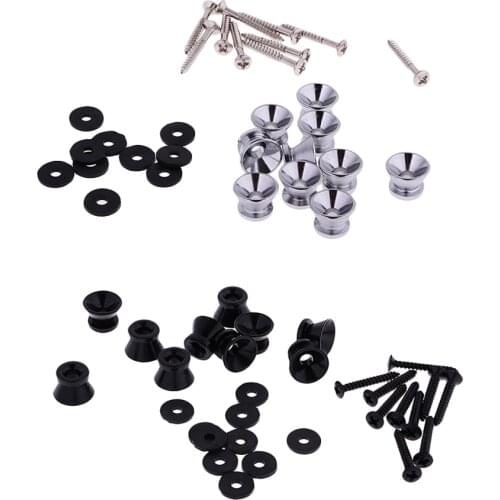 20 Pieces Iron Guitars Strap Locks Buttons Straplocks DIY Black+Silver