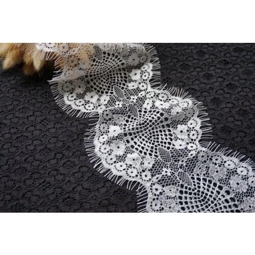 3M/Lot Eyelash Lace Fabric 13cm Wide DIY Decorative High Quality Soft White&Black Nylon Eyelash Lace Trim Wedding Dress Fabric