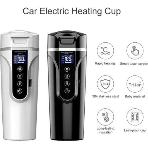 4 In 1 Stainless Steel Car Heating Cup 12V/24V Electric Water Cup LCD Temperature Display Car Smart Kettle 2 Modes With Lid