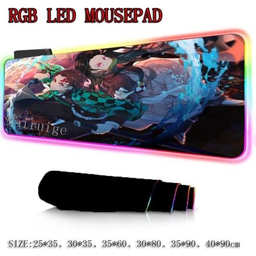 Mairuige Anime Demon Slayer Kimetsu No Yaiba Large Keyboard Mat Gaming RGB Mouse Pad Locking Edge Table for PC Laptop XXL