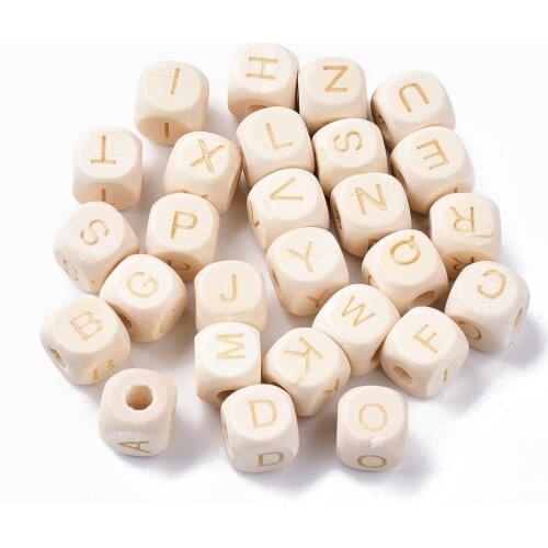 500Pcs 10mm Square Alphabet Wood Beads Natural Carved Letter Wooden Beads Loose Spacer For Jewelry Making DIY Bracelet Necklace