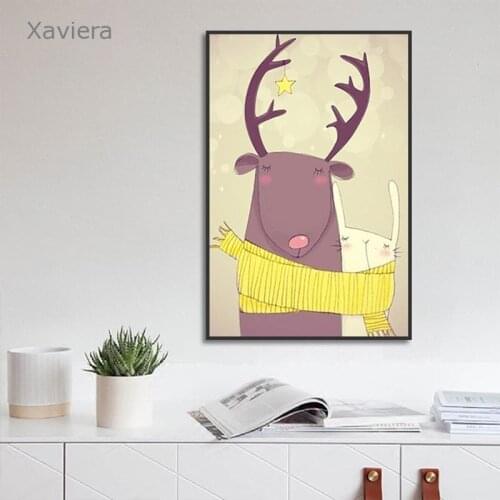 Childrens Room Decoration Cartoon Animal Elk Canvas Painting Aerial Art Posters Prints Home Decor Nursery Pictures On The Wall