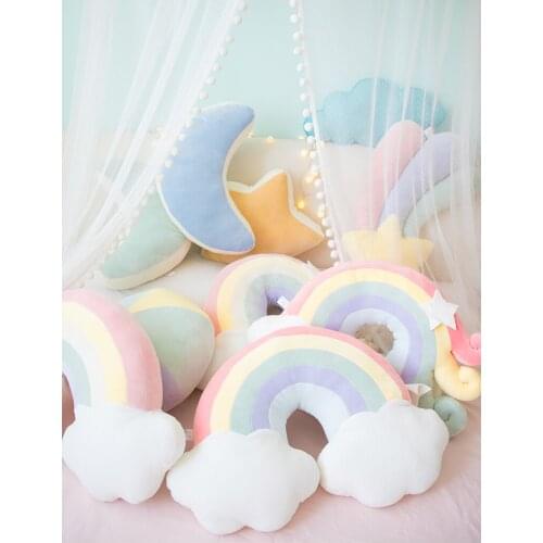 Baby Rainbow Plush Toys Fantastic Sky Series Pillow Stuffed Moon Shooting Star Soft Shell Cushion Girls Sleeping Pillow Decor