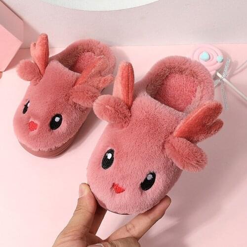 Kids Slippers Comfortable Baby Warm Cotton Shoes 2021 Autumn Winter Cute Boys Girls House Indoor Animal Plush Non-slip Slippers