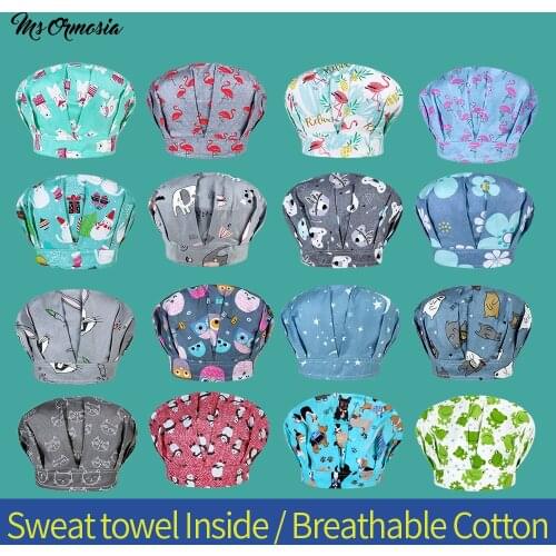 Breathable Cotton Nurse Caps Cartoon Printing Working Caps Laboratory Pet Clinic Scrub Fluffy Hat High Quality Custom Doctor Cap