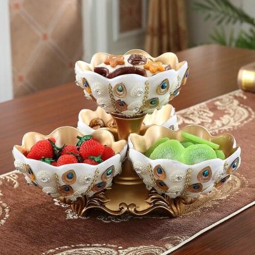 European Luxury Resin Diamond Dried Fruit Plate Ornaments Home Livingroom Decoration Coffee Table Snack Plate Figurines Crafts