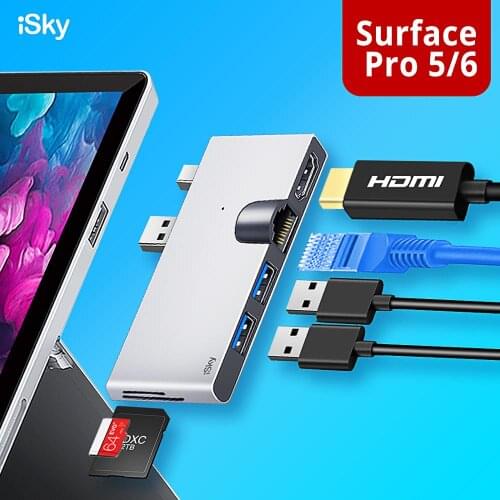 ISky for Microsoft Surface USB Hub for Surface Pro5 Pro6 Hub Port Replicator USB3.0 HDMI LAN Ethernet SD TF Surface Pro 34567