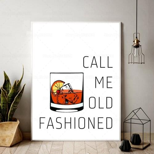 Call Me Old Fashioned Cocktail Canvas Painting Lemon and Alcohol Vintage Bar Wall Art Home Decor for Kitchen Room Living Room