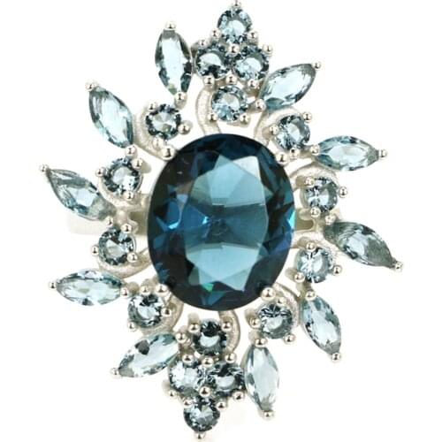 32x15mm SheType Multi Color 7.0g Real Pink Sapphire Green Emerald Blue Sapphire Green Amethyst 925 Solid Sterling Silver Rings