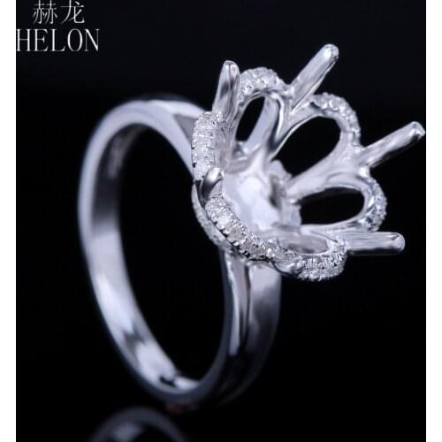 HELON Round 13mm Sterling Silver 925 Pave 0.3ct Natural Diamonds Semi Mount Engagement Wedding Setting Ring Women Fine Jewelry