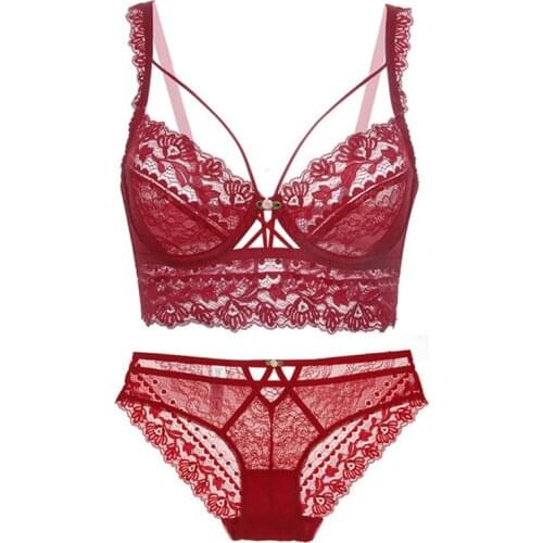 Womens Underwear Sexy Bra and Panties Sets Transparent Ultra Thin Lace Floral Underwear Set Female Brassiere Solid Black 38 C D