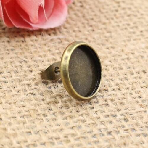 Fits 12mm Earring Hooks Round Antique Bronze Cameo/Glass/Cabochon Frame bezel Setting 50pcs/lot (K00557)