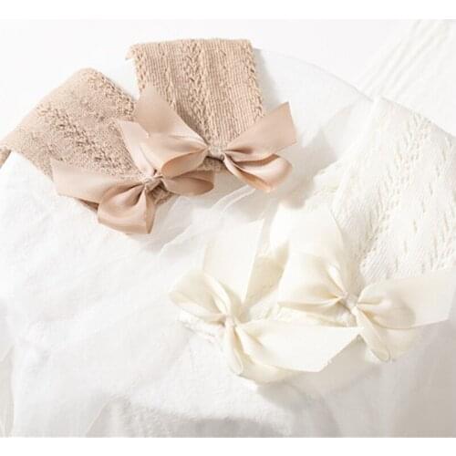 Soft breathable mesh socks for girls wide ribbon bowknot side design toddler knee high long socks children leg warmers meias