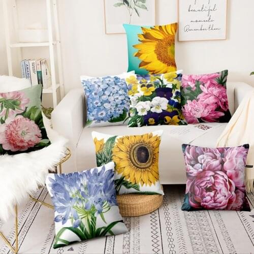 Spring Floral Thin Linen Pillowcase Flowers Plants Printed Cushion Decorative Pillow Home Decor Sofa Throw Pillows Almofada Luxo