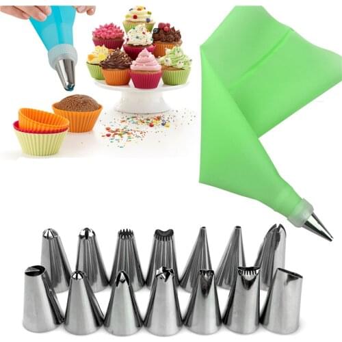 New 16pcs/Set Confectionery Bag With Nozzles Icing Piping Tip Stainless Steel Cake Decorating Tool Pastry Cream Spout For Baking
