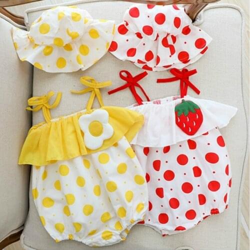 NEW Baby Girls Clothes Summer Sunsuit Dot Egg Print Cute Princess Rompers+Sun Hat Brief Set Infant Outfit Girls Jumpsuit Clothes