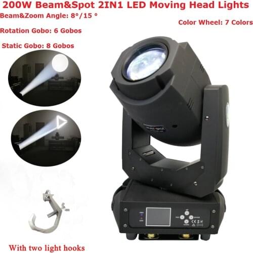 2018 Stage Lighting Equipments 200W Beam Spot 2IN1 LED Moving Head Lights LCD Display With 6 Rotating Gobos and 8 Static Gobos
