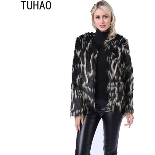 Autumn Winter ImiTtion Long Wool Fur Coat Contrast Color Long Sleeve Fur Fluffy Jacket Woman Tops TJFW244