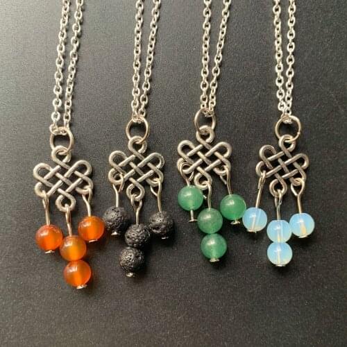 Red Carnelian Agate Stone Volcanic Lava Beads Aventurine Opal Necklace Tibetan Silver Pendant Chain Decoration Wholesale