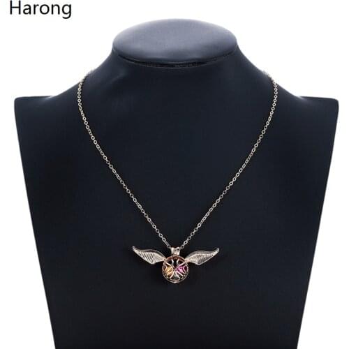 Fashion Gold Pearl Cage Pendant Necklace Metal Chain Quidditch Choker Snitch Vintage Round Angel Wings Jewelry For Women Gift