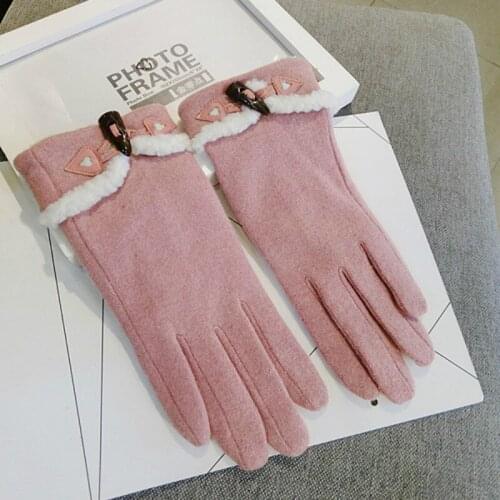 New Korean touch screen gloves wool warm knitted women spring winter gloves thick pink red black gray mittens