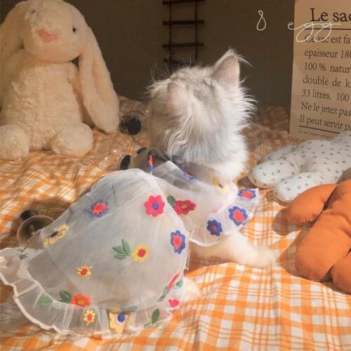 Cat Dresses Princess Cat Dress Fairy Dress Flower Embroidery Thin Net Gauze Summer Net Pet Cat Clothes Dog Small Dog Clothes