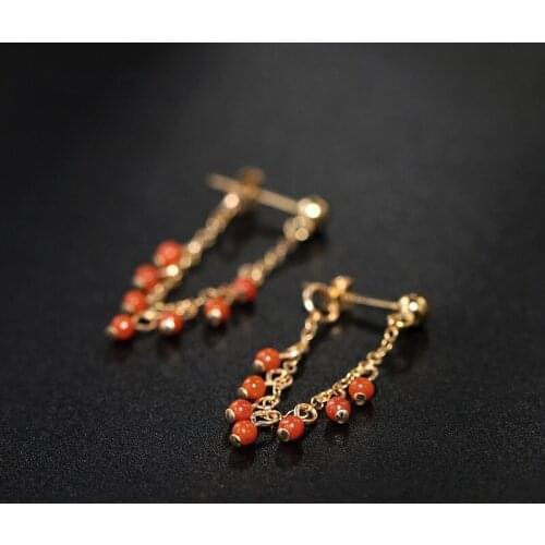DAIMI GEMSTONES Red Agate Earrings Female Natural Yellow 14k Gold Filled Short Earrings