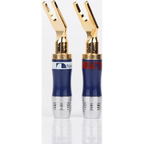 8pcs Gold Plated Copper Spade Fork Plug Speaker Screw Lock Connector