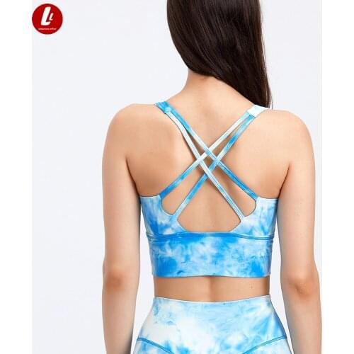 LULUBANANA TIE DYE Padded Gym Yoga Sport Bras Top Women Longline Cross Strap Fitness Workout Bras Exercise Athletic Brassiere