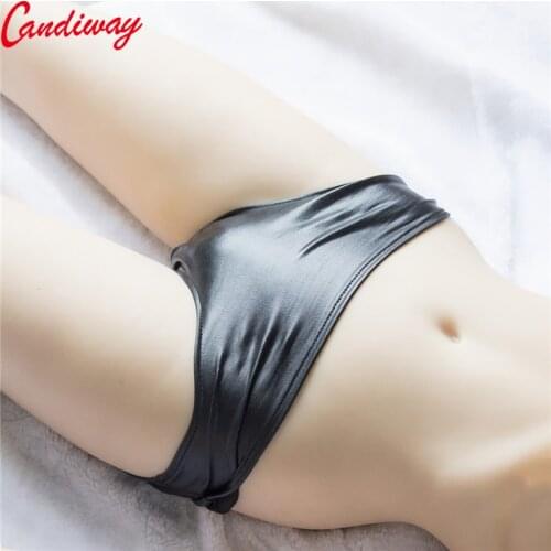 Candiway Sexy Thongs Patent Leather Penis Hole Pant Erotic Lingerie Accessories Open Porno Pants For Women Men Role Play Game