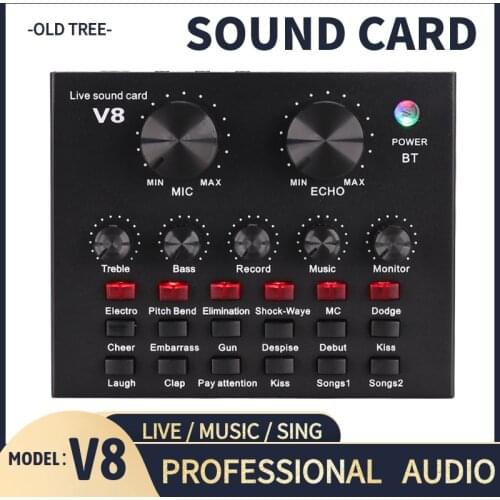 V8 Sound Card Bluetooth Professional Studio Recordin Webcast Personal Entertainment Live Broadcast Microphone Computer Phone USB
