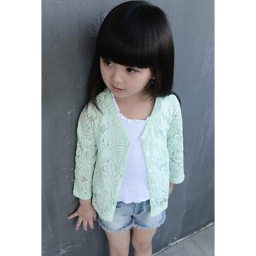 2021 Spring Childrens Clothes Solid Long Sleeves Thin Cotton Knitted Girls Cardigan Sweaters For Girls Kids Hollowed Sweater