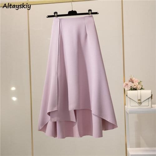 Skirts Womens Summer Vintage New Chic Simple All-match Lady Ulzzang Solid Asymmetrical Leisure Elegant Soft Fit Clothing Fashion