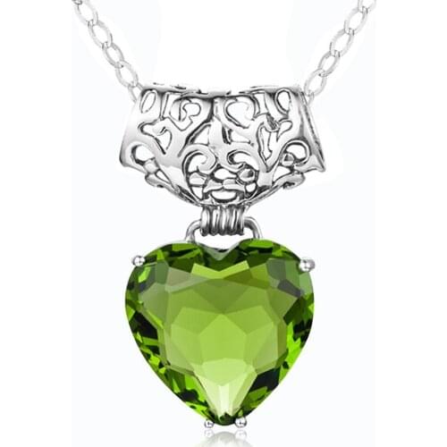 Famous Brand Jewelry 100% Real S925 Sterling Silver Pendants Peridot Natural Gmestone Love Heart Drop Pendant 925 Women Jewelry